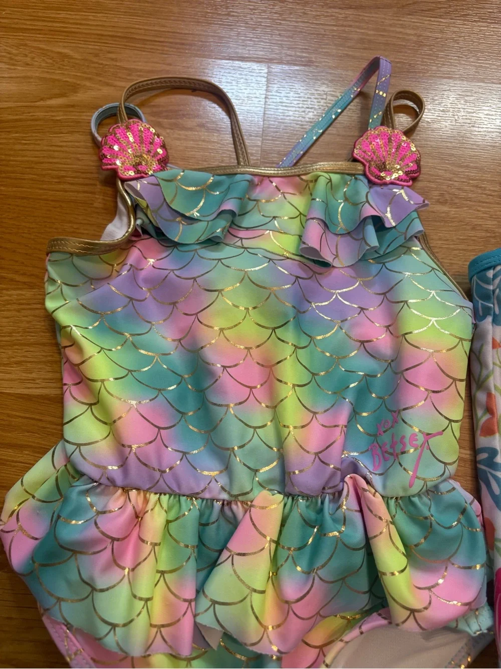 Girls size 6X (2) One-Piece Swimsuit, Betsy Johnson, Disney’s Little Mermaid